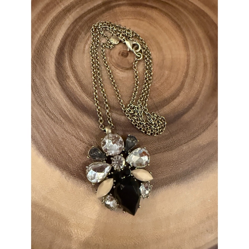 J.‎ Crew Necklace Clear Crystal Pendant 28 in Runway Black Cream Statement Piece